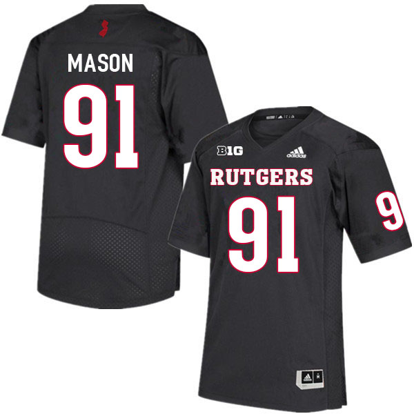 Youth #91 Tijaun Mason Rutgers Scarlet Knights College Football Jerseys Sale-Black